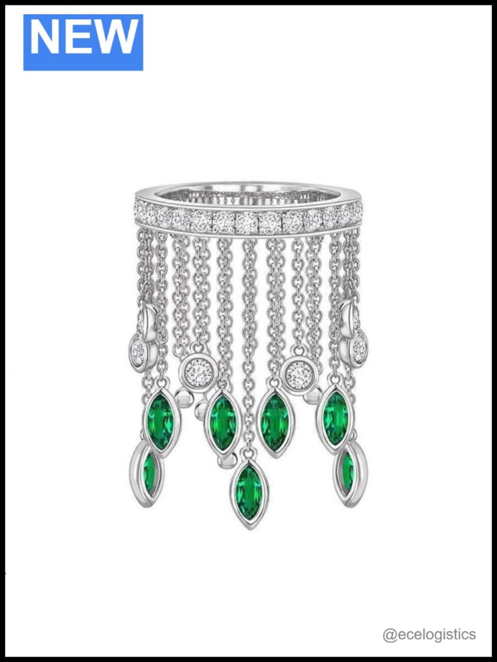 Waterfall Ring 925 Sterling Silver Emerald Style Statement Ring Size 7